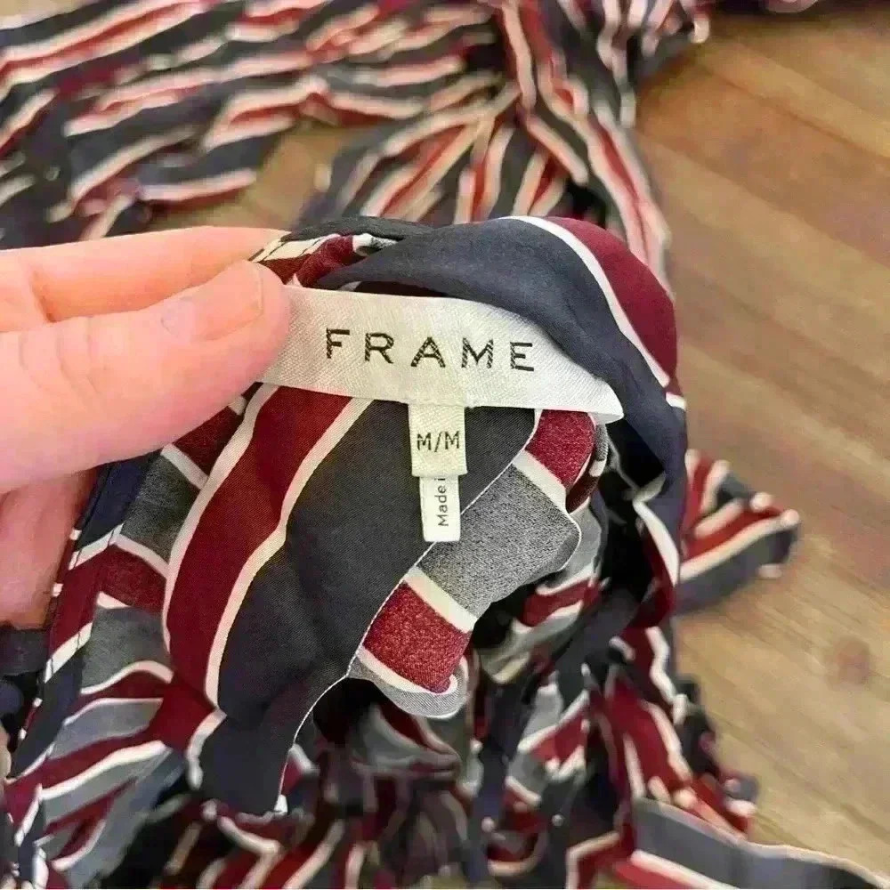 FRAME Women's Side Slit Striped Top and Pant Set Size M in Navy Multi - Picture 7 of 8